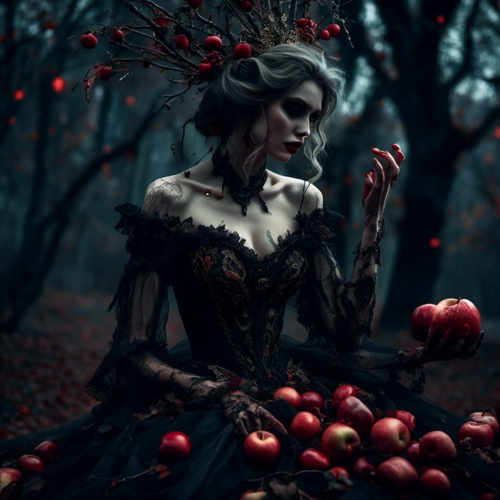 Dark Fantasy Lady with Apple in Victorian Style