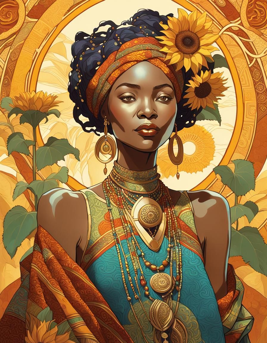 African Woman Portrait with Art Nouveau Details