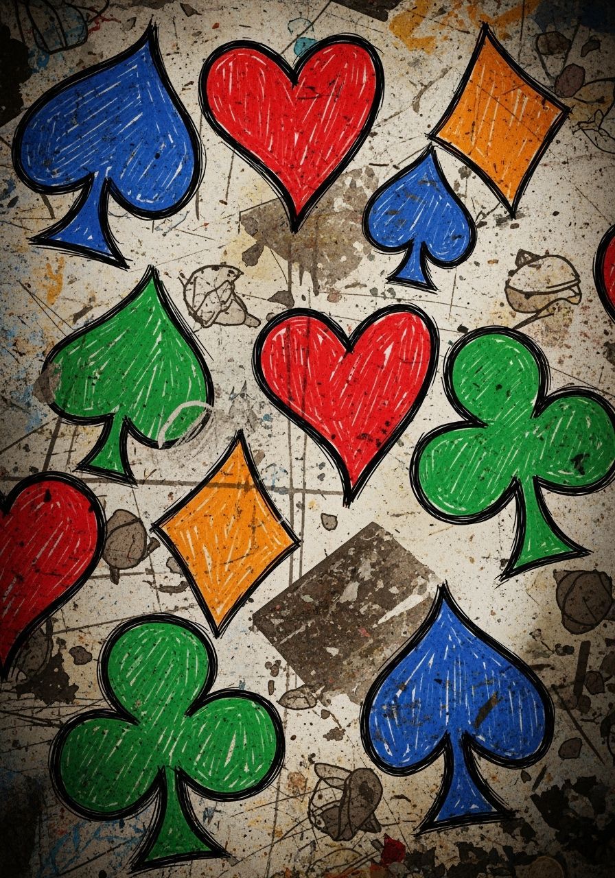 Grungy Playing Cards on Vandalized Surface