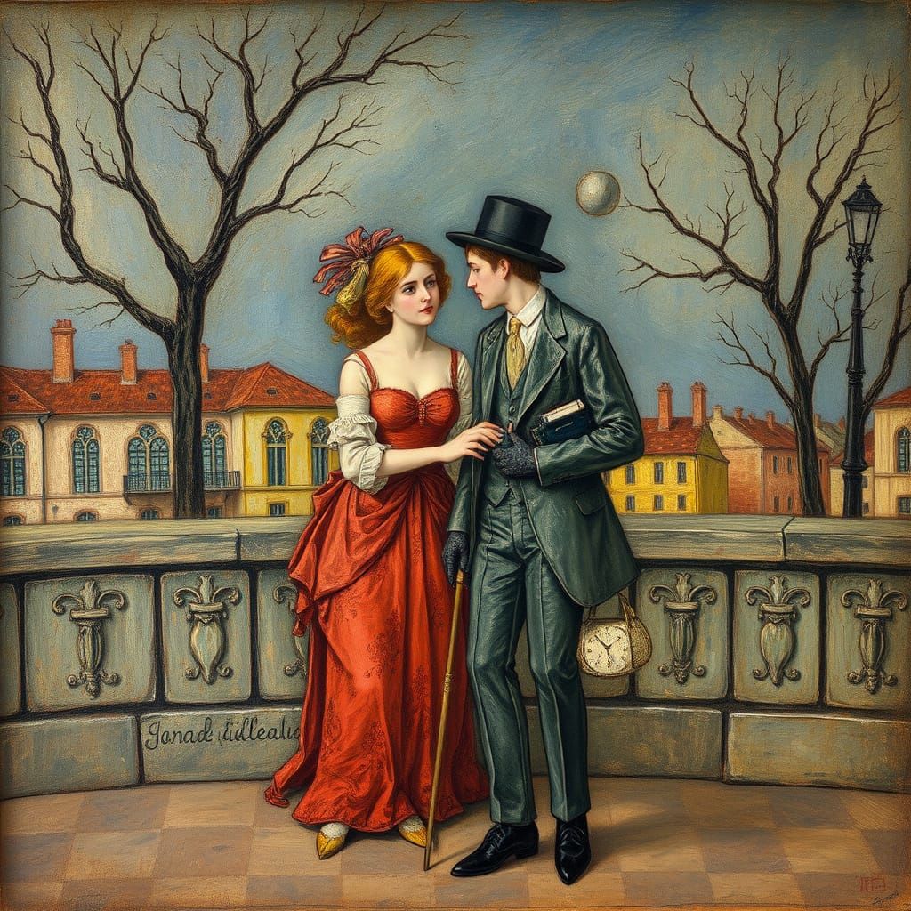 Allegorical Pointillist Oil Painting