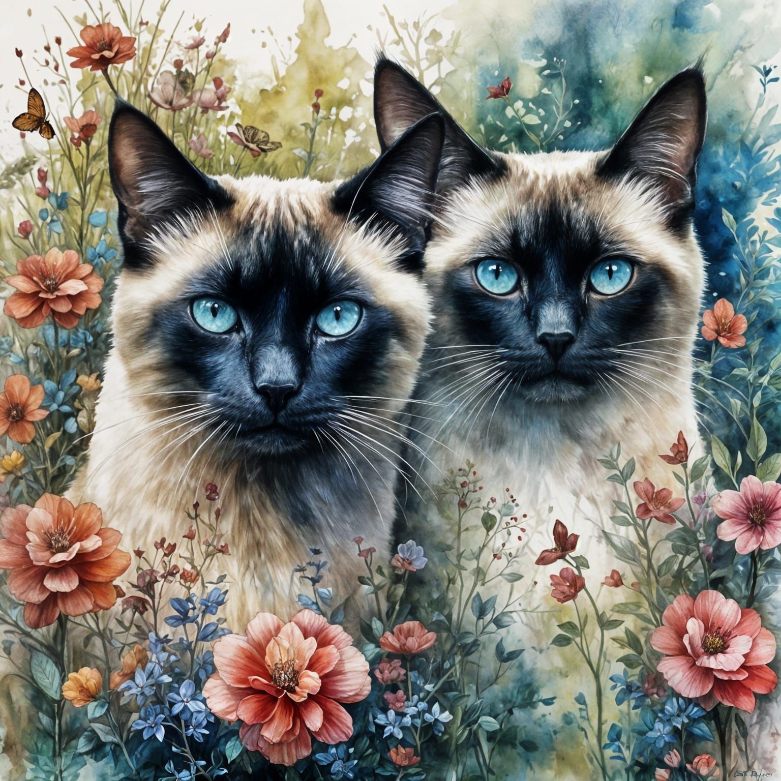 Sisters in a Vibrant Cottage Garden Scene