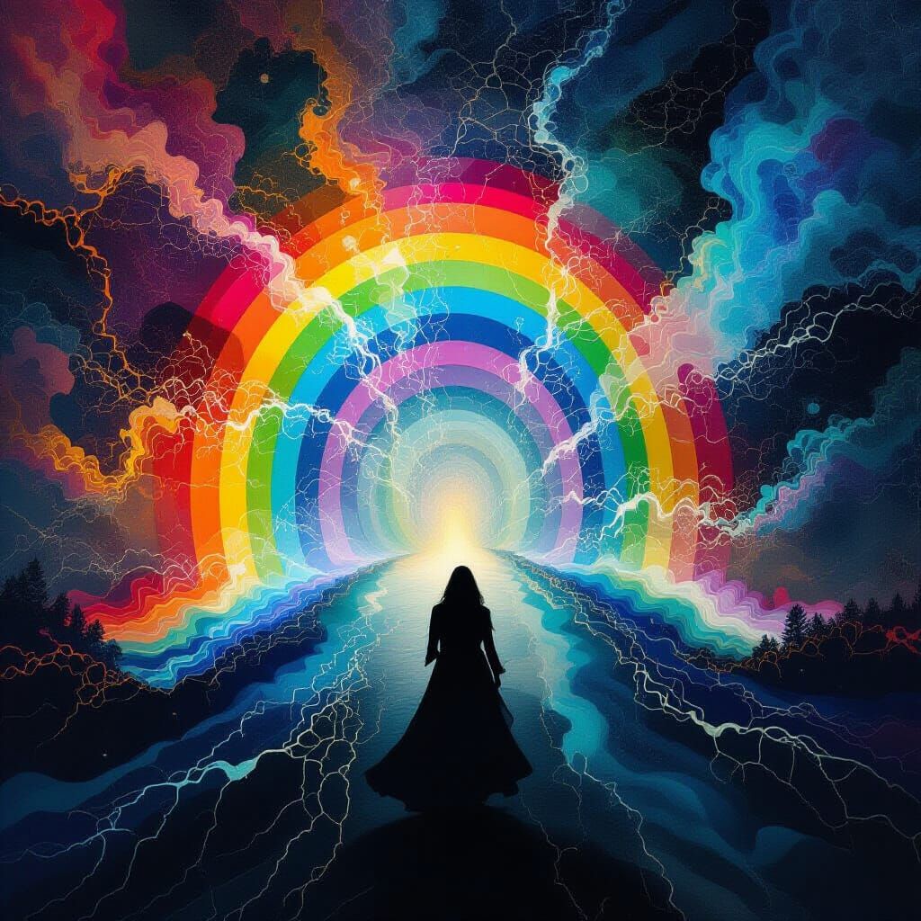 Surreal Rainbow Silhouette with Fractal Colors