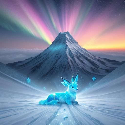 Glaceon on Snowy Peak in 3D Anime Art
