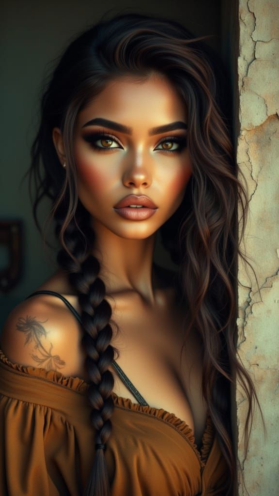 Photorealistic Portrait of Woman with Braids