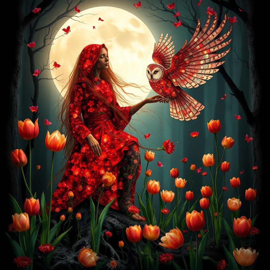 Blodeuwedd: Flower and Owl Goddess in Dreamlike Art