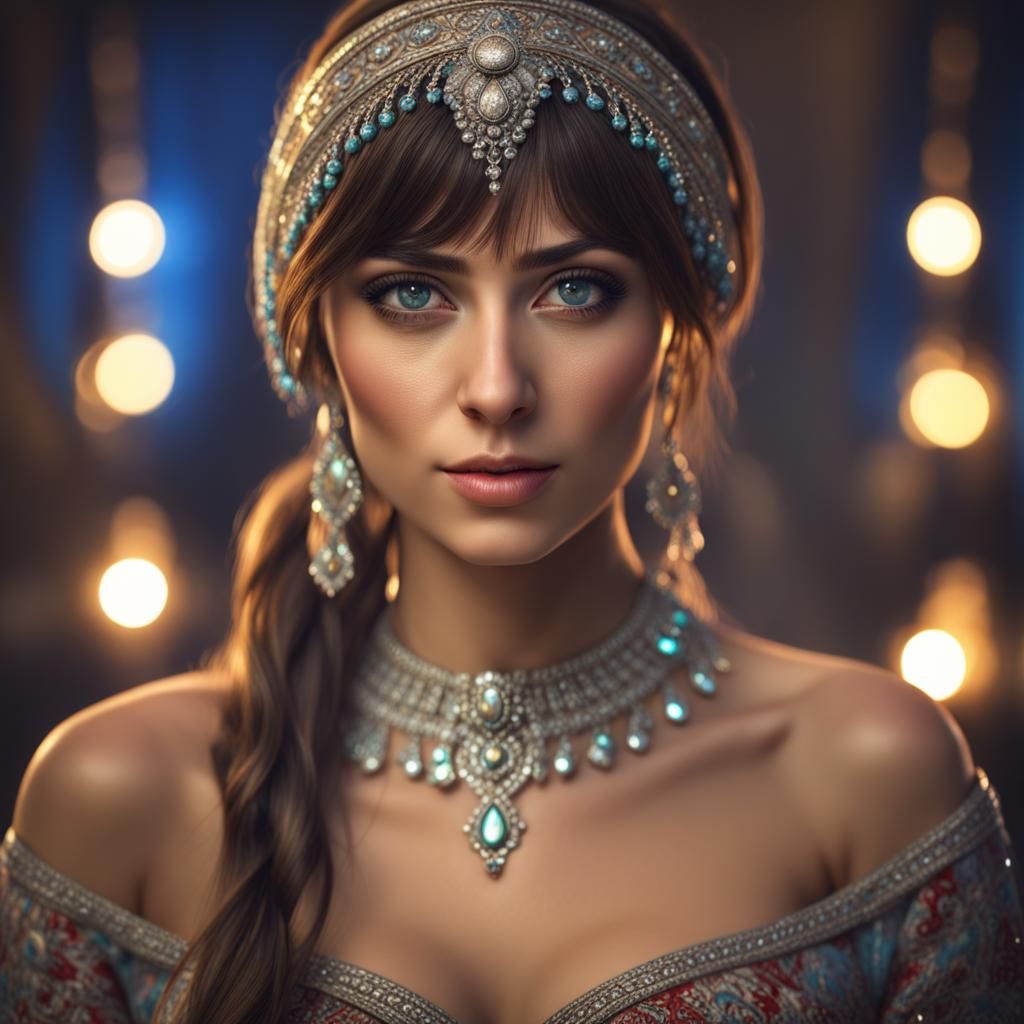 Beautiful Turkish Woman with Bangs in Realistic Style