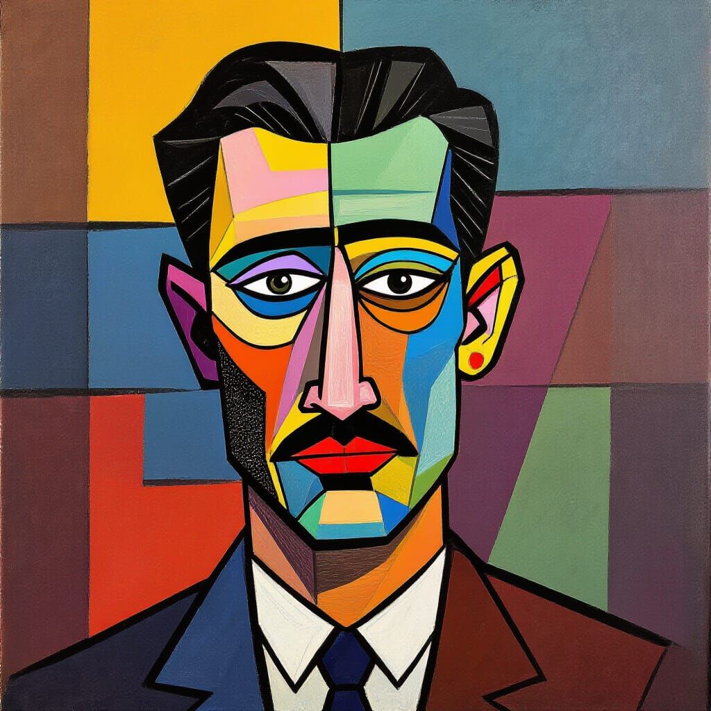 Cubist Rainbow Head with Vibrant Geometric Facets