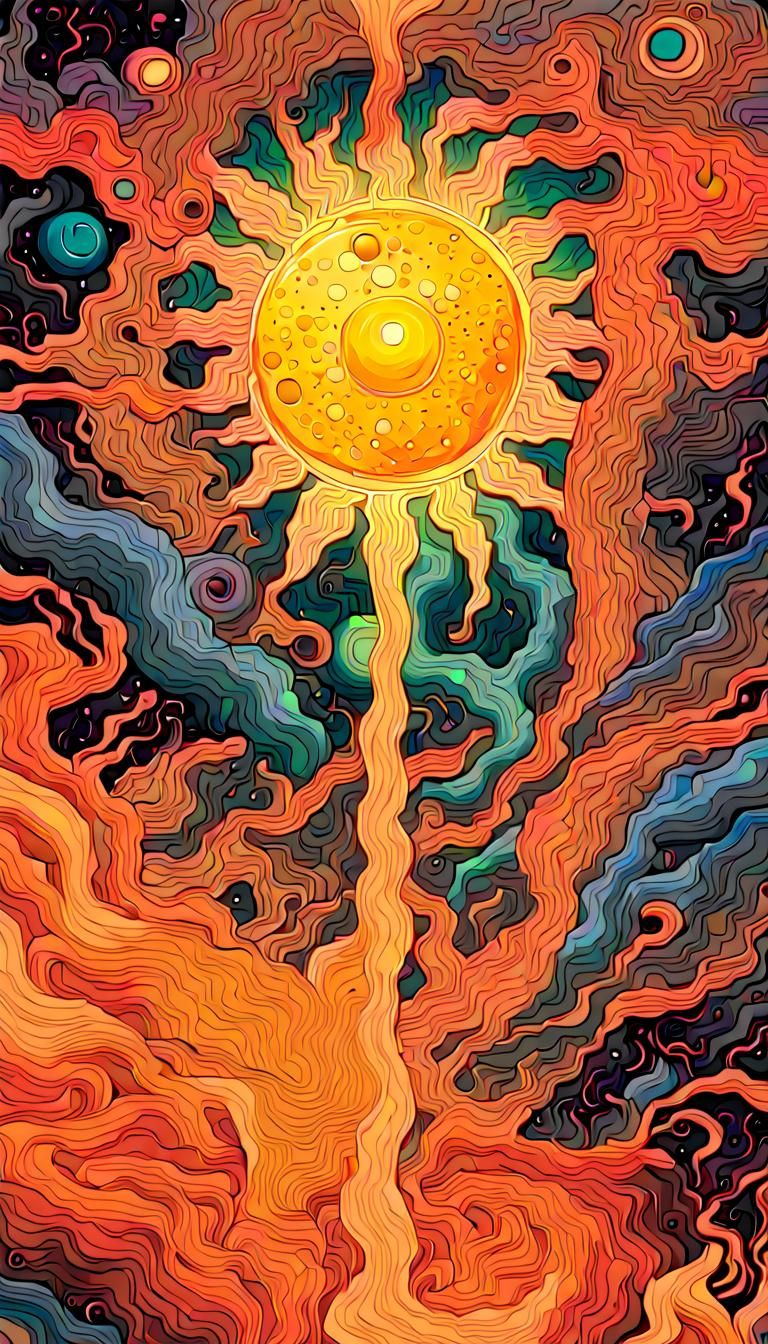 Psychedelic Solar Flare Ionization Illustration in Neon Colo...