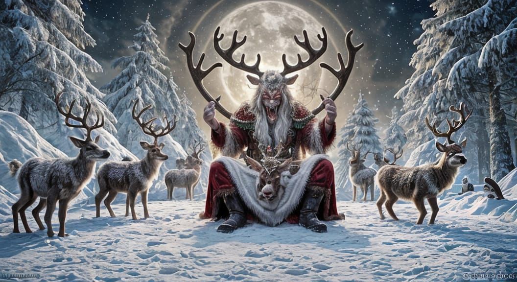 Chaos at the North Pole in a Dark Fantasy Style