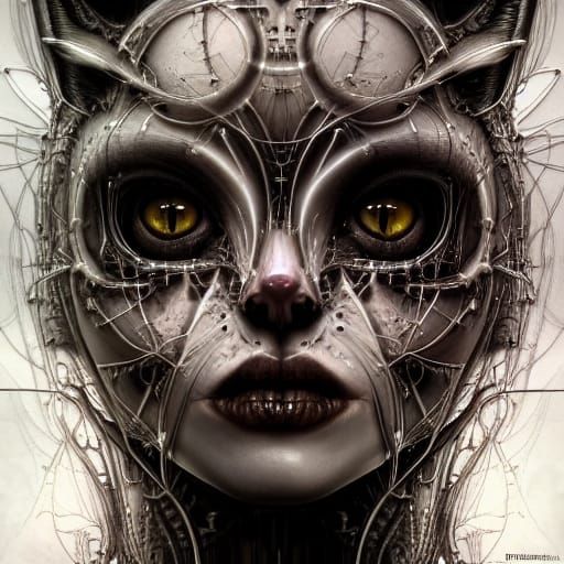 Biomechanical Cat-Woman in Industrial Setting