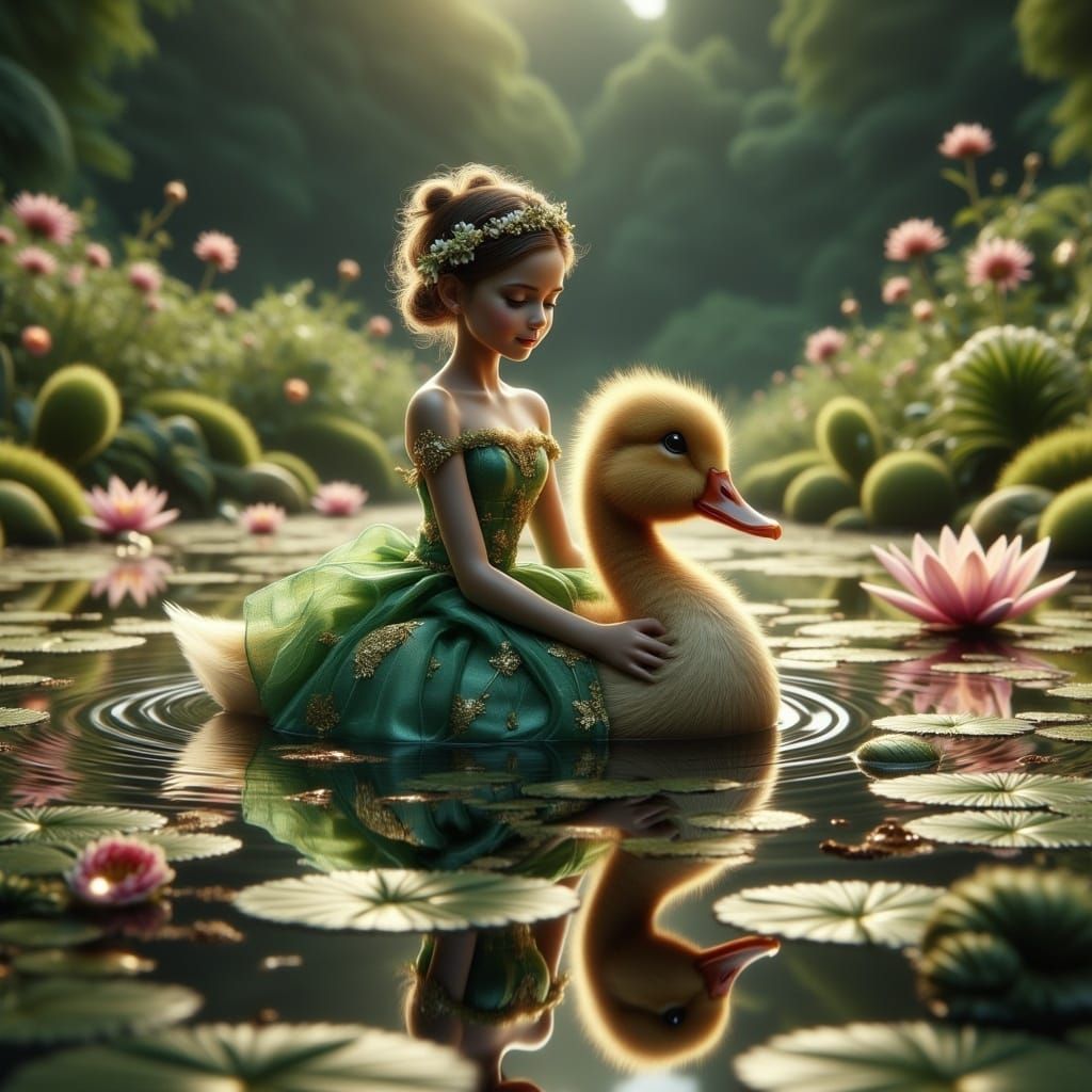 Miniature Queen Rides Duckling: Dreamlike Matte Painting