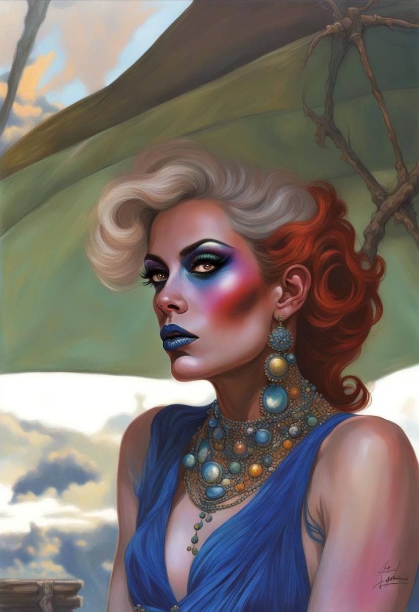 Colorful Drag Queen Portrait in Acrylic Style