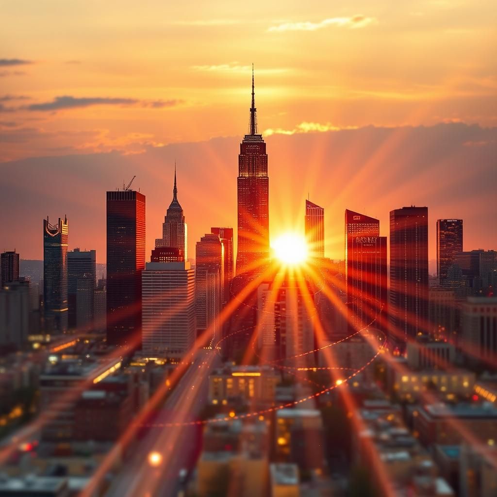 Surreal Cityscape Made of Musical Notes at Sunset