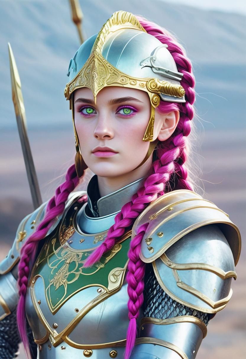 Brunhilde with Magenta Braids in Silver Armor