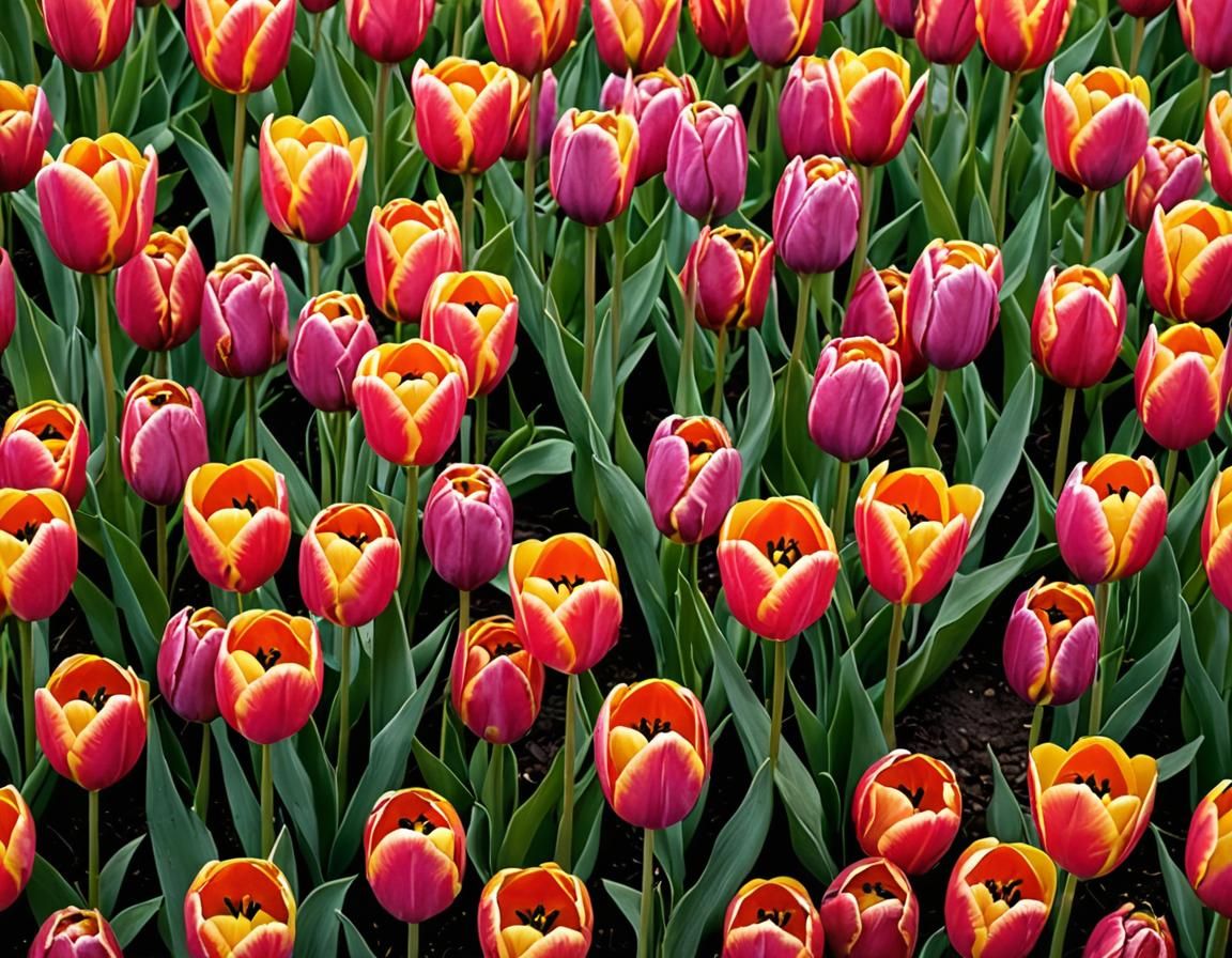 Vibrant Blooming Tulips in Spring
