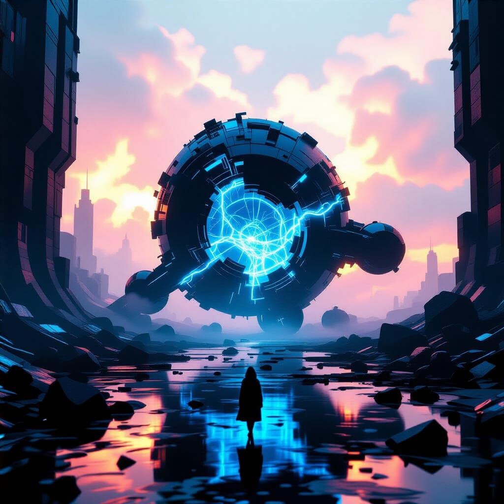 Surreal Metallic Structures Glowing in a Dark Void