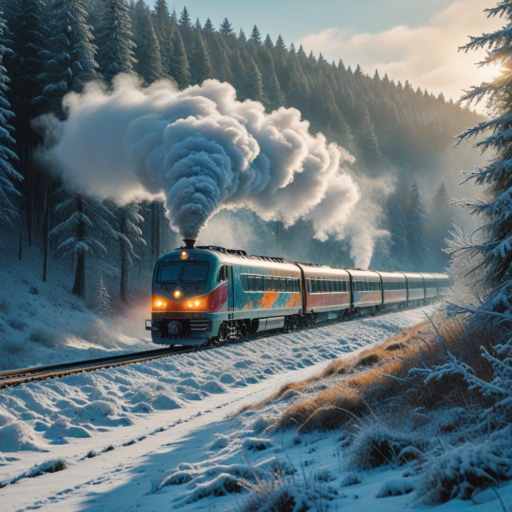 Majestic Winter Train Journey in Fine Art Style