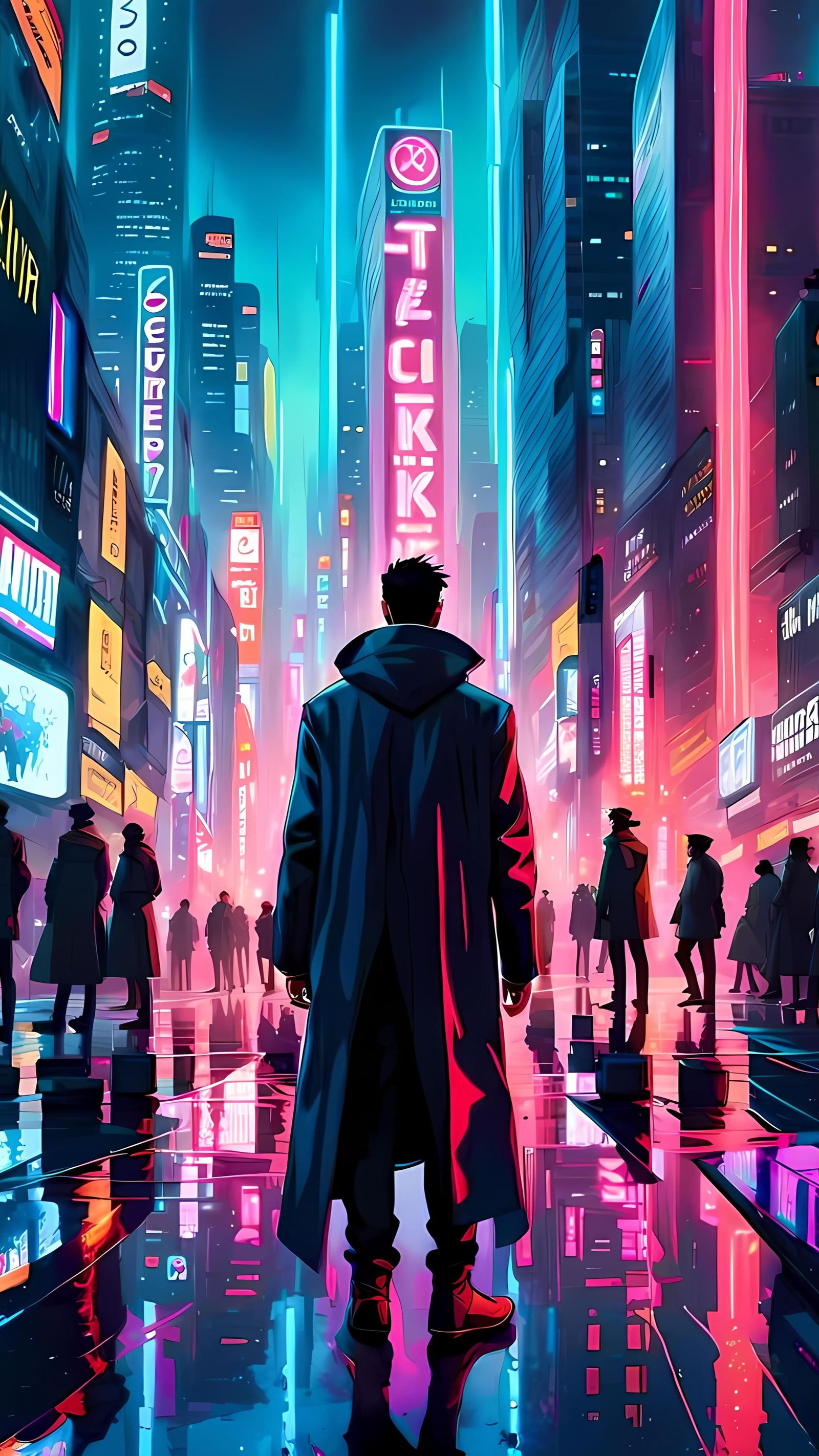 Neon City Nightscape with Glitch Effects