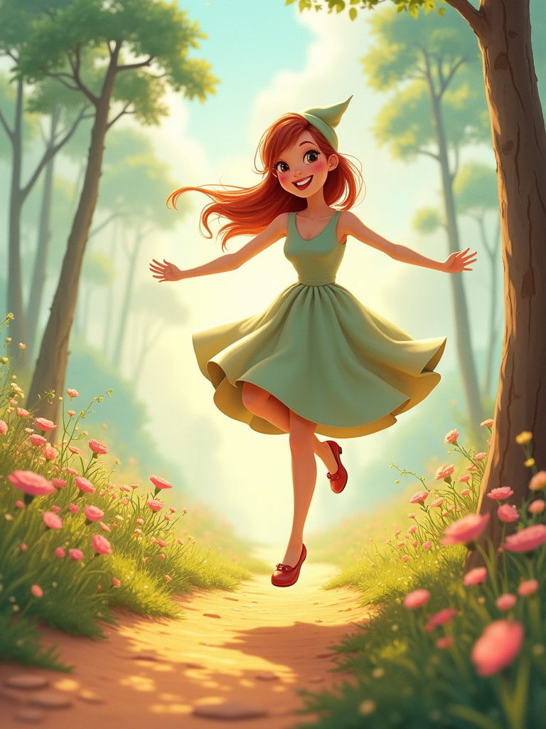 Woman in Dunce Cap on Golden Path: 50s Pin-Up