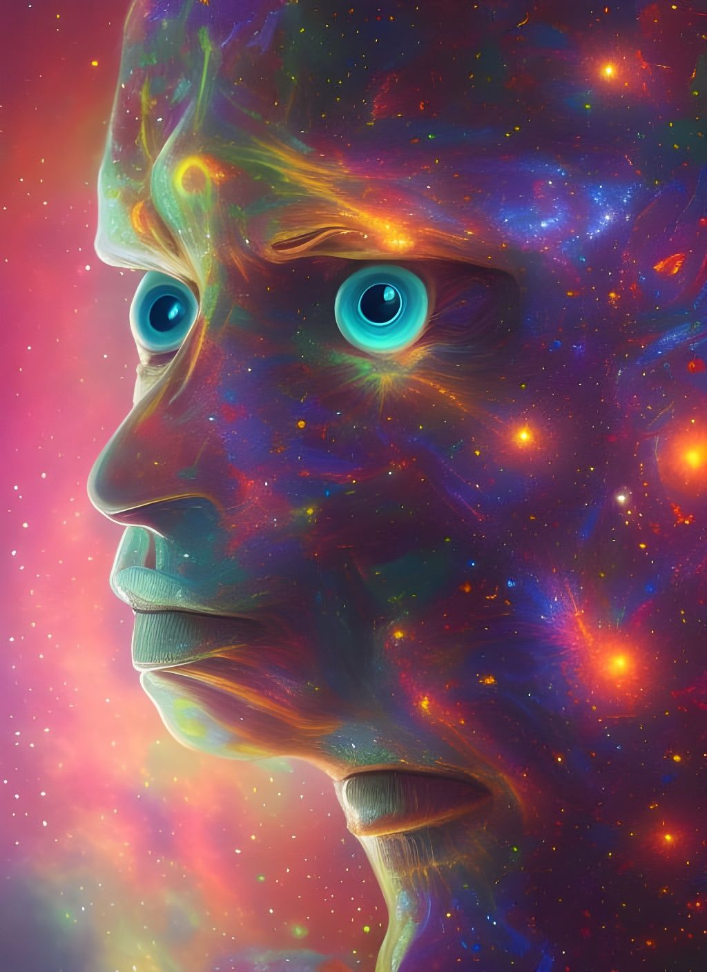 Psychedelic Alien with Galaxy Eyes in Fractal Style