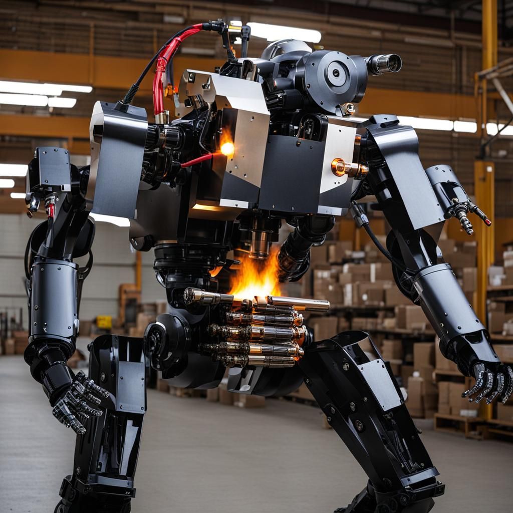 Humanoid Robot Wielding a Flamethrower