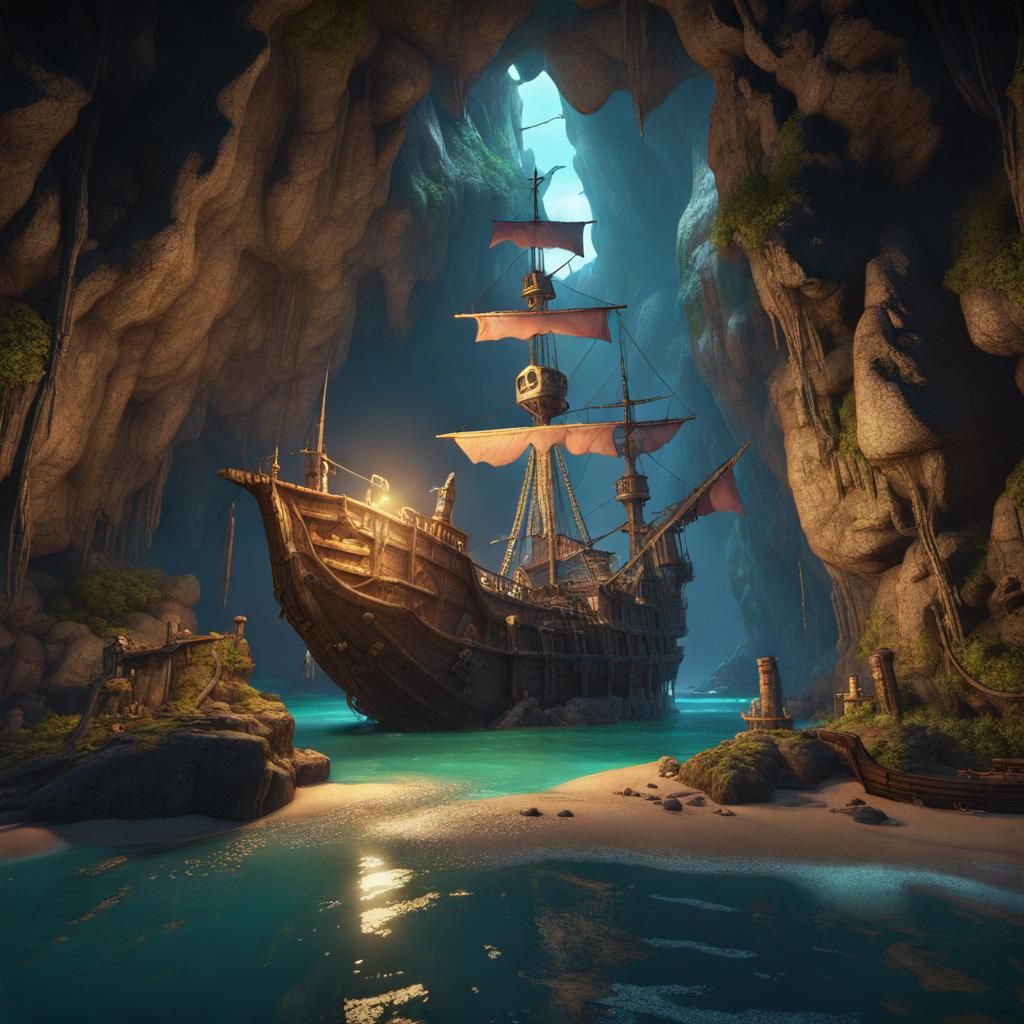 Pirate Hideout in Cave: Cel-Shaded Matte Painting