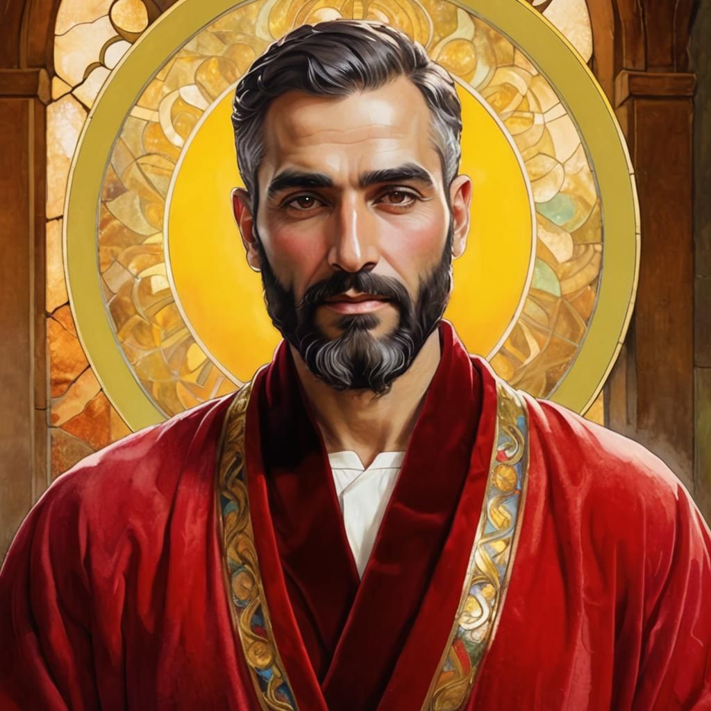 Art Nouveau Stained Glass: Handsome Man with Halo