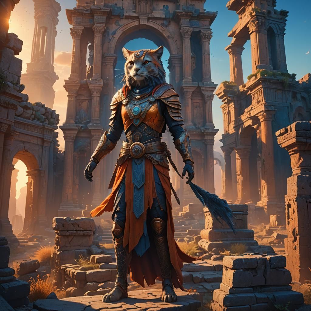 Figure in Ruins at Sunset: Fantasy Concept Art