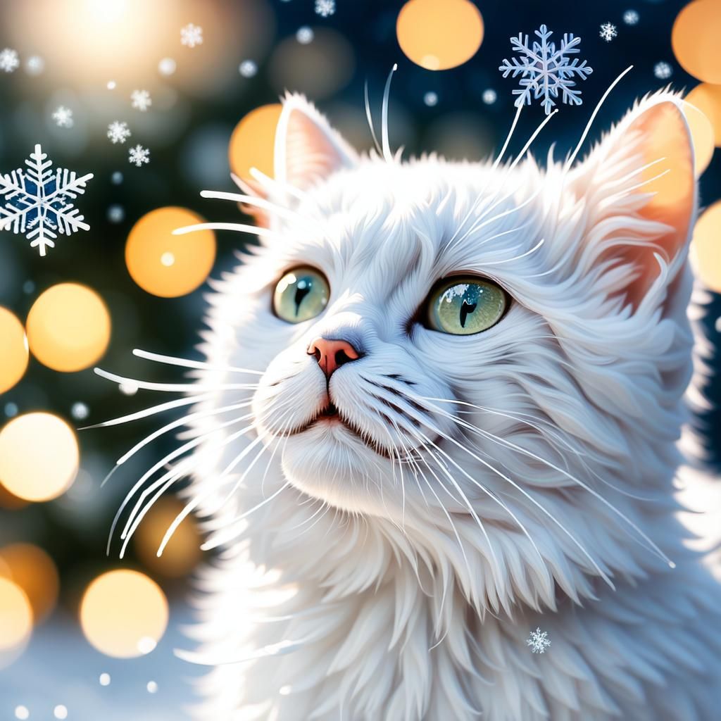 Curious Cat Observes Snowflake: Wildlife Photography