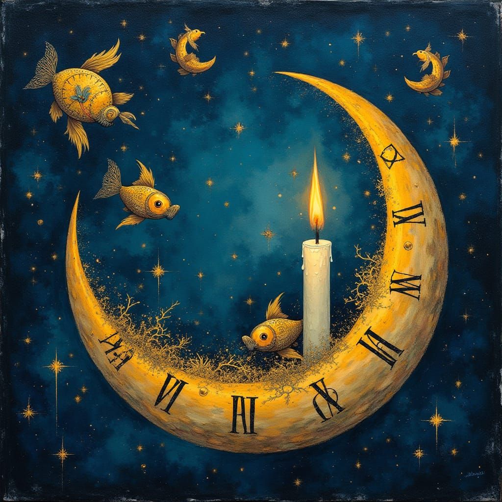 Starry Night Clockwork Dreamscape in Vibrant Watercolor