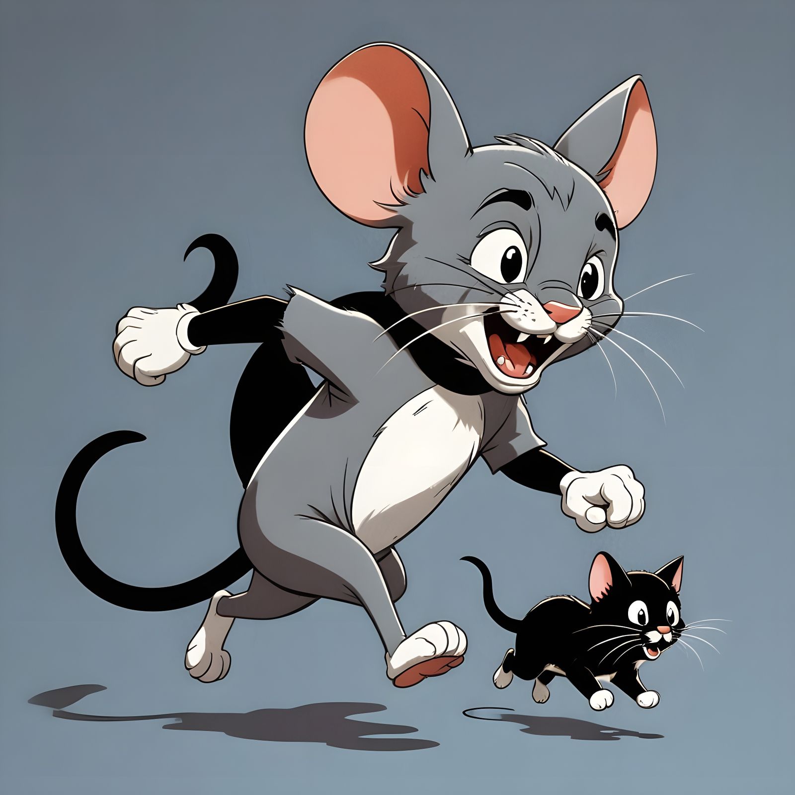 Whimsical Mouse Chases Playful Kitten in Colorful Cartoon