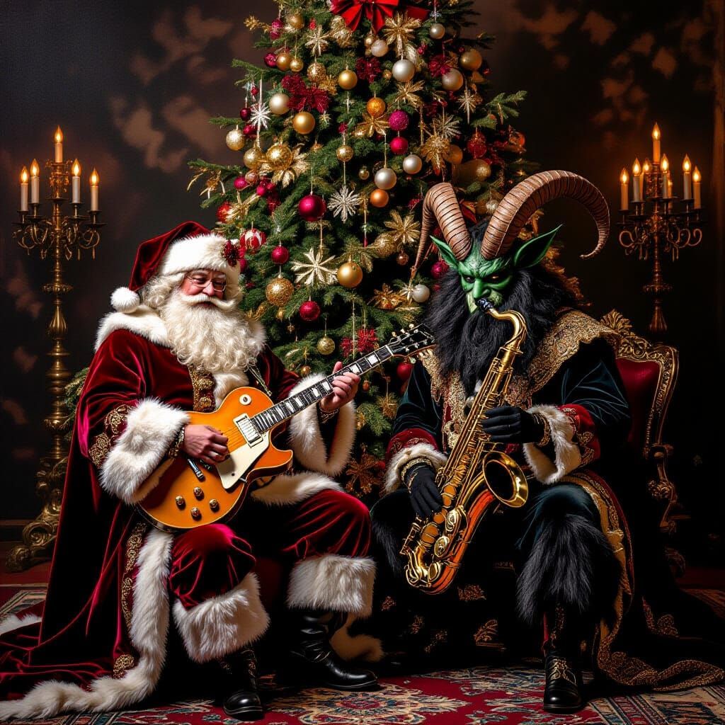 Baroque Santa and Krampus Rock Out With Ornate Victorian Chr...