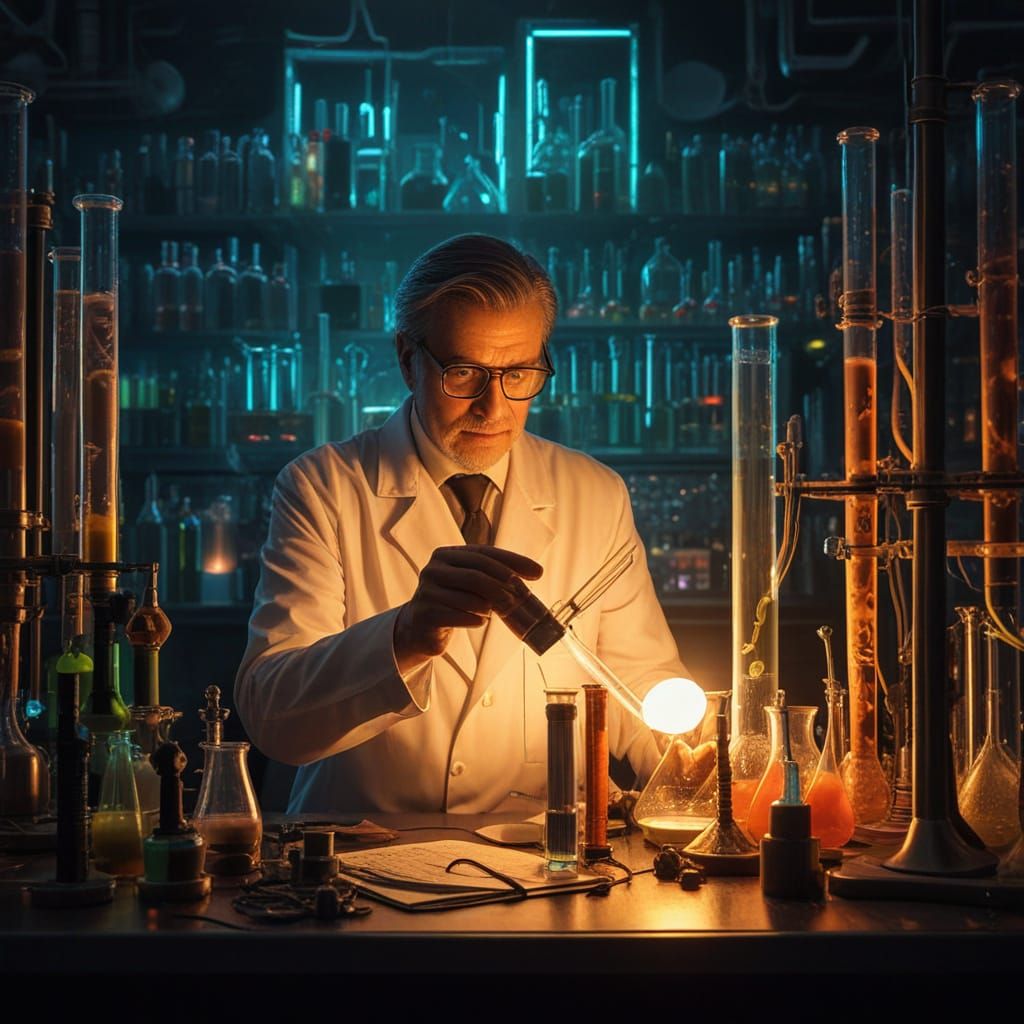 Futuristic Laboratory Scene in Neon Colors
