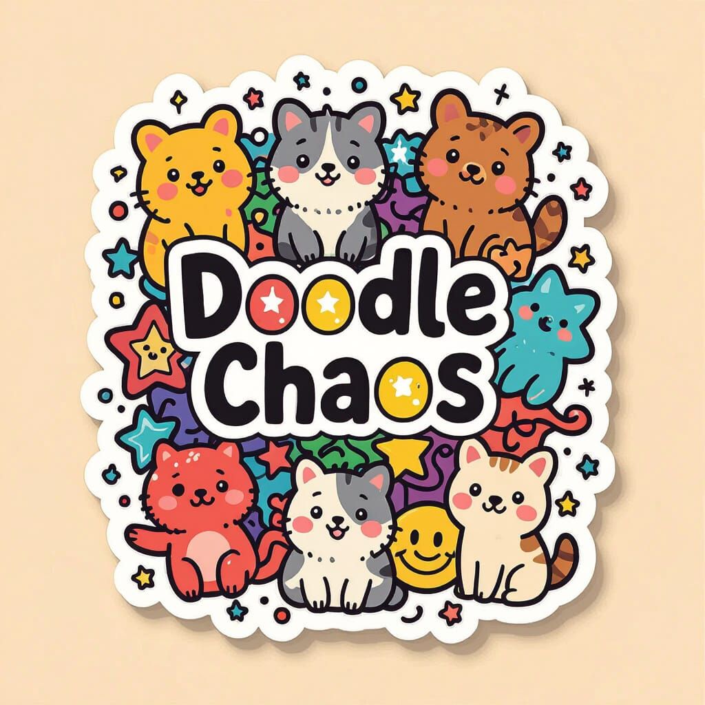 Doodle Chaos Sticker Sheet with Cute Furry Animals