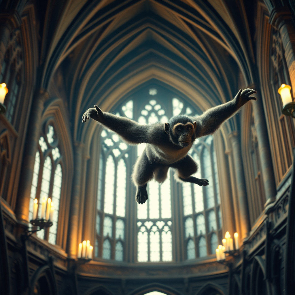 Super Monkey Soaring Through Hogwarts Interior
