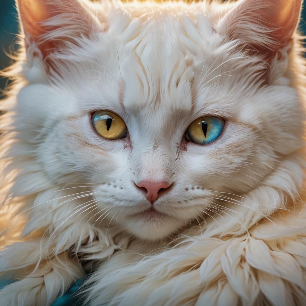 Newborn White Cat in Golden Light: Digital Art