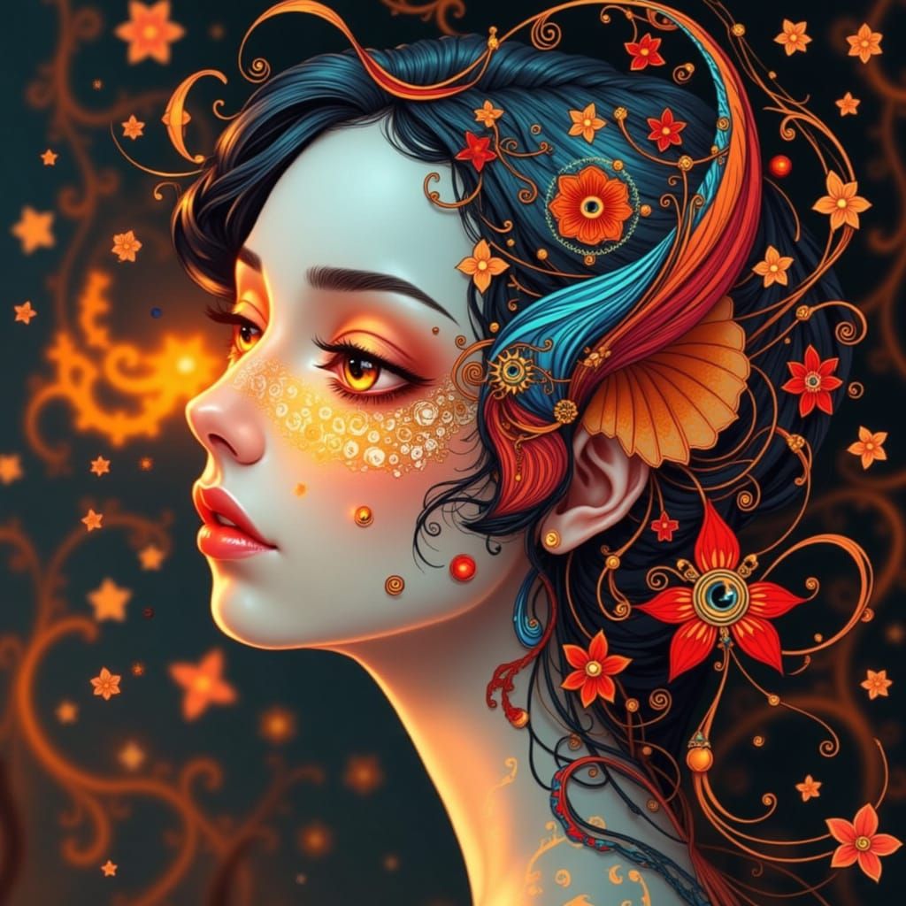 Ethereal Art Nouveau Portrait in Vibrant Colors