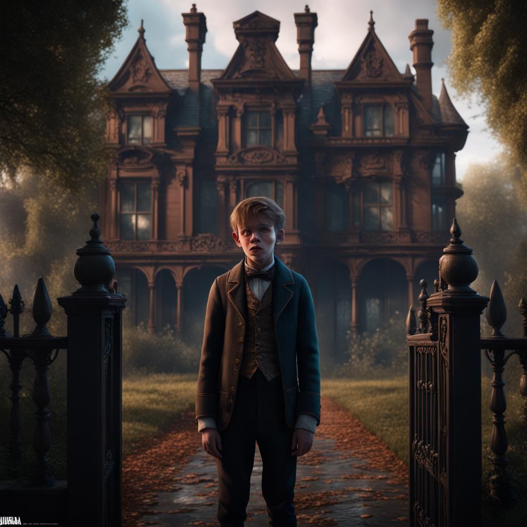 Terrified Victorian Boy in Detailed Matte Painting