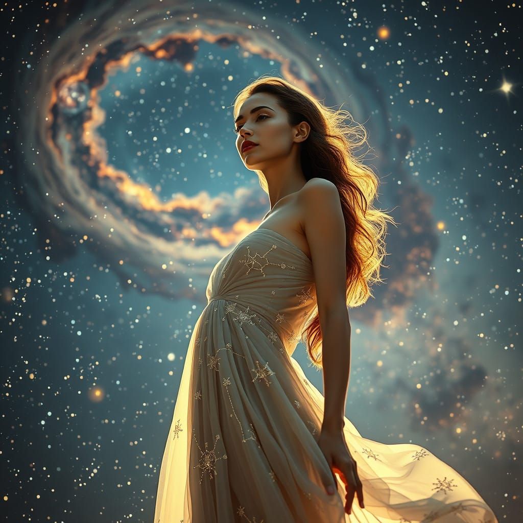 Ethereal Celestial Goddess in a Glittering Night Sky