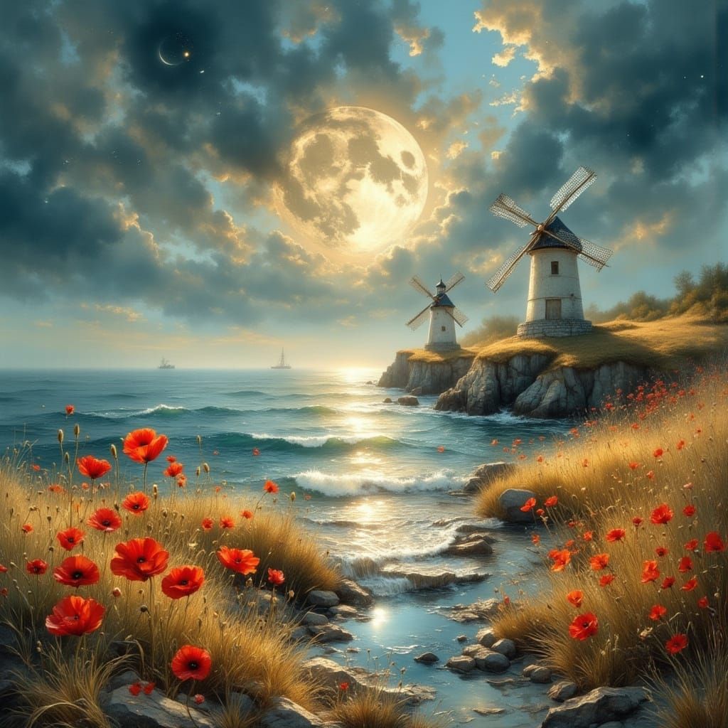 Moon Summer  Night by Sea