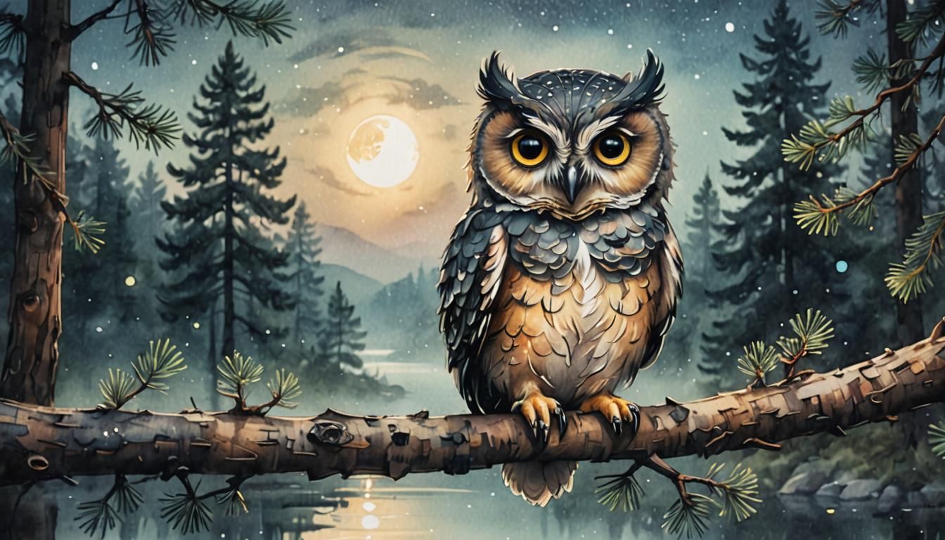 the cutest Chibi owl ever with very bright eyes sitting on a...