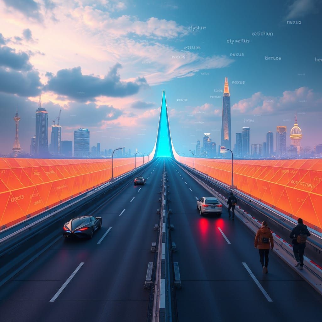 Futuristic Highway Connecting Cities in Cyberpunk Style