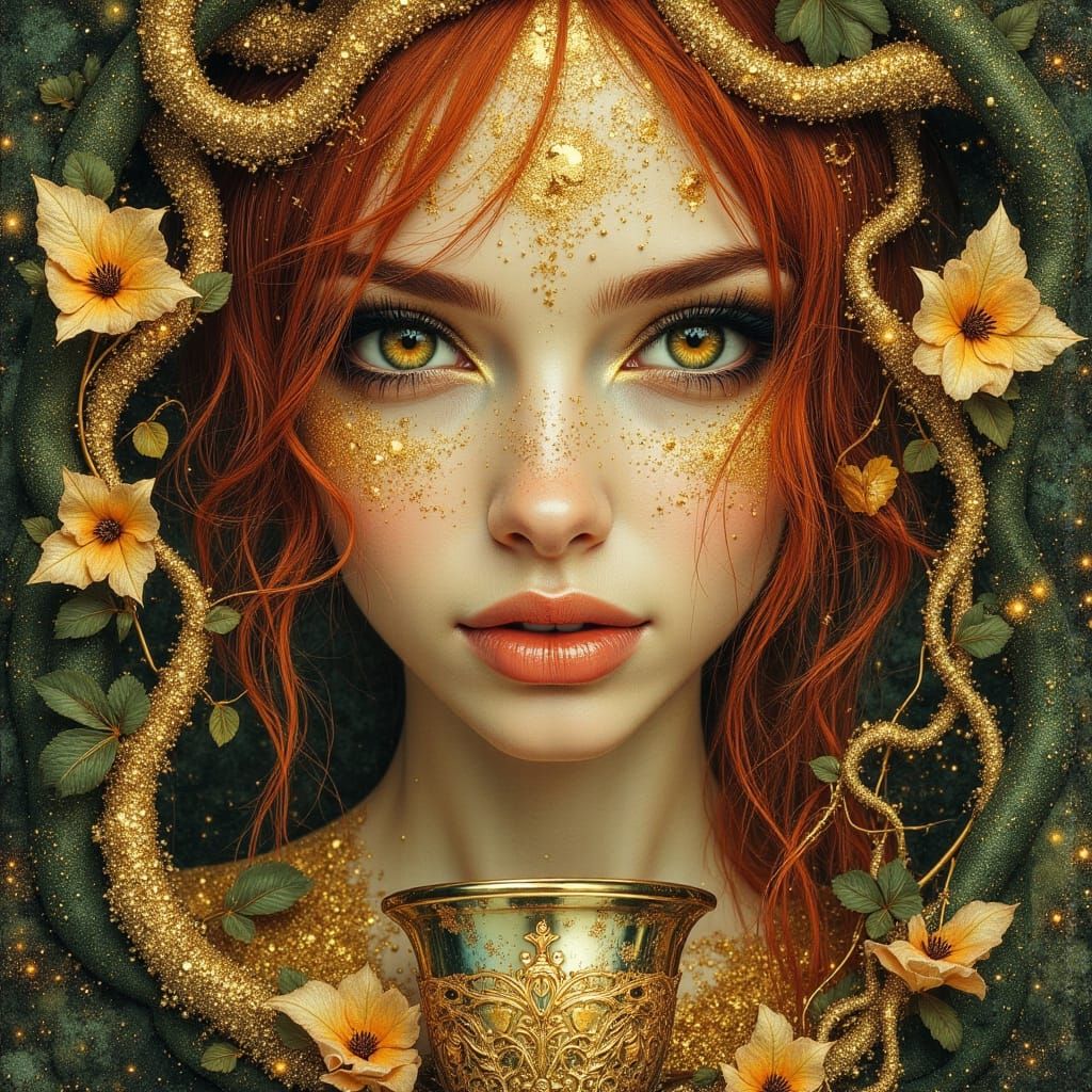 Ethereal Woman with Chalice in Art Nouveau Style