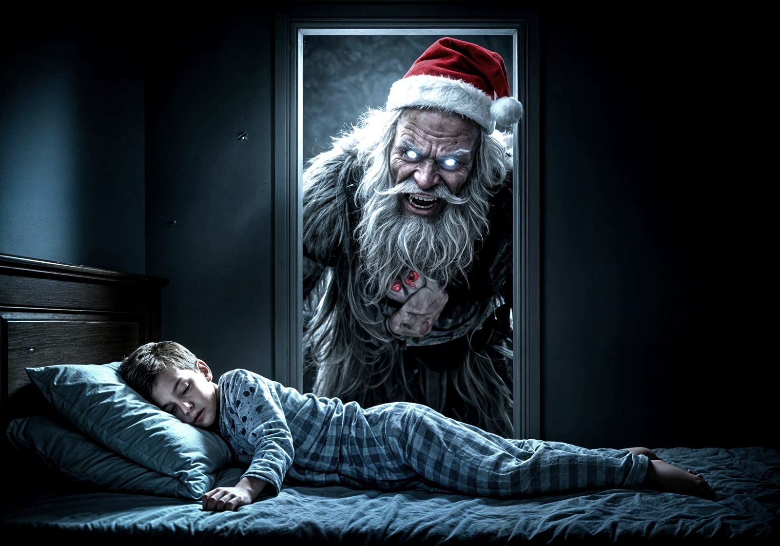 Evil Santa Lurks in the Shadows on a Dark Christmas Night