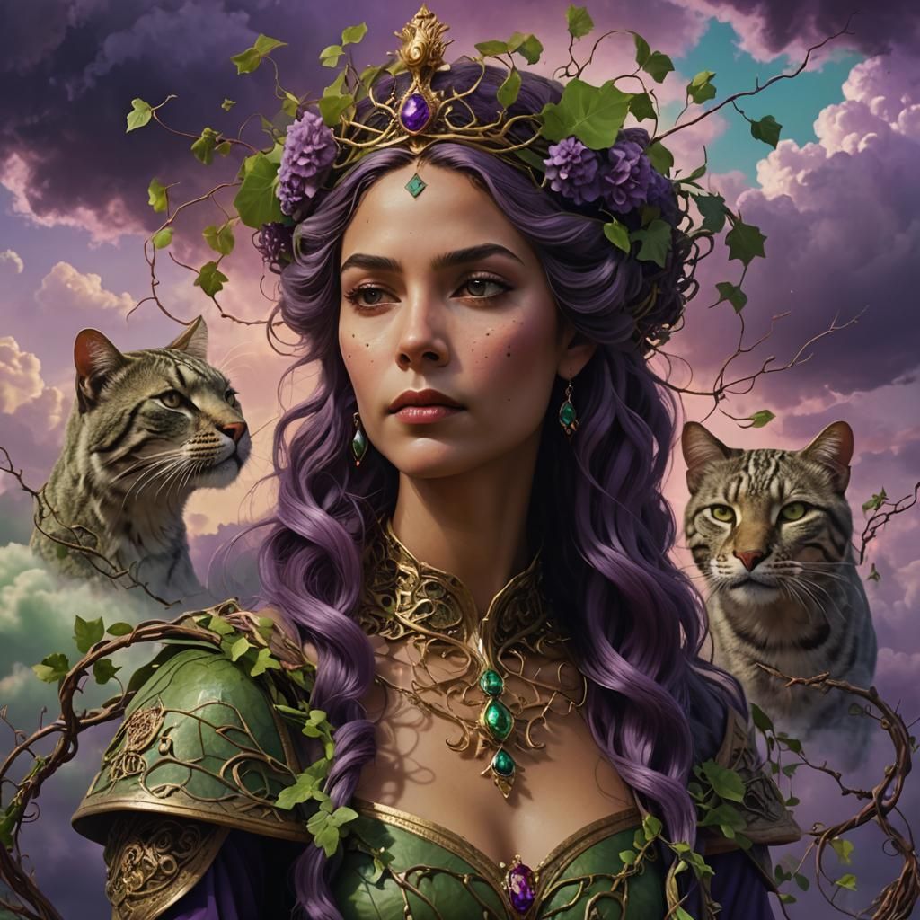 Regal Woman with Feline Features in Fantasy Art