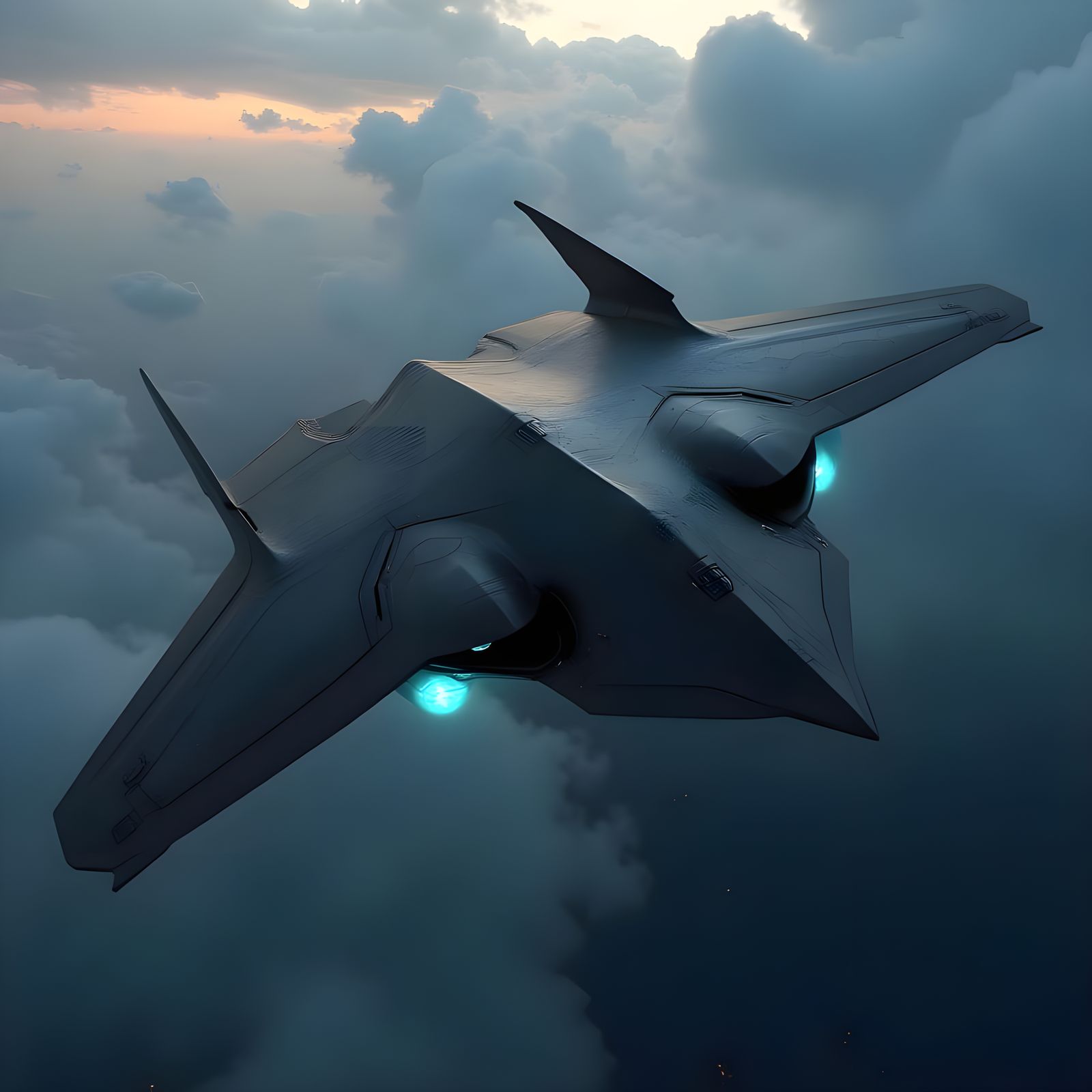 Futuristic Stealth Fighter Jet in Dark Atmospheric Lighting