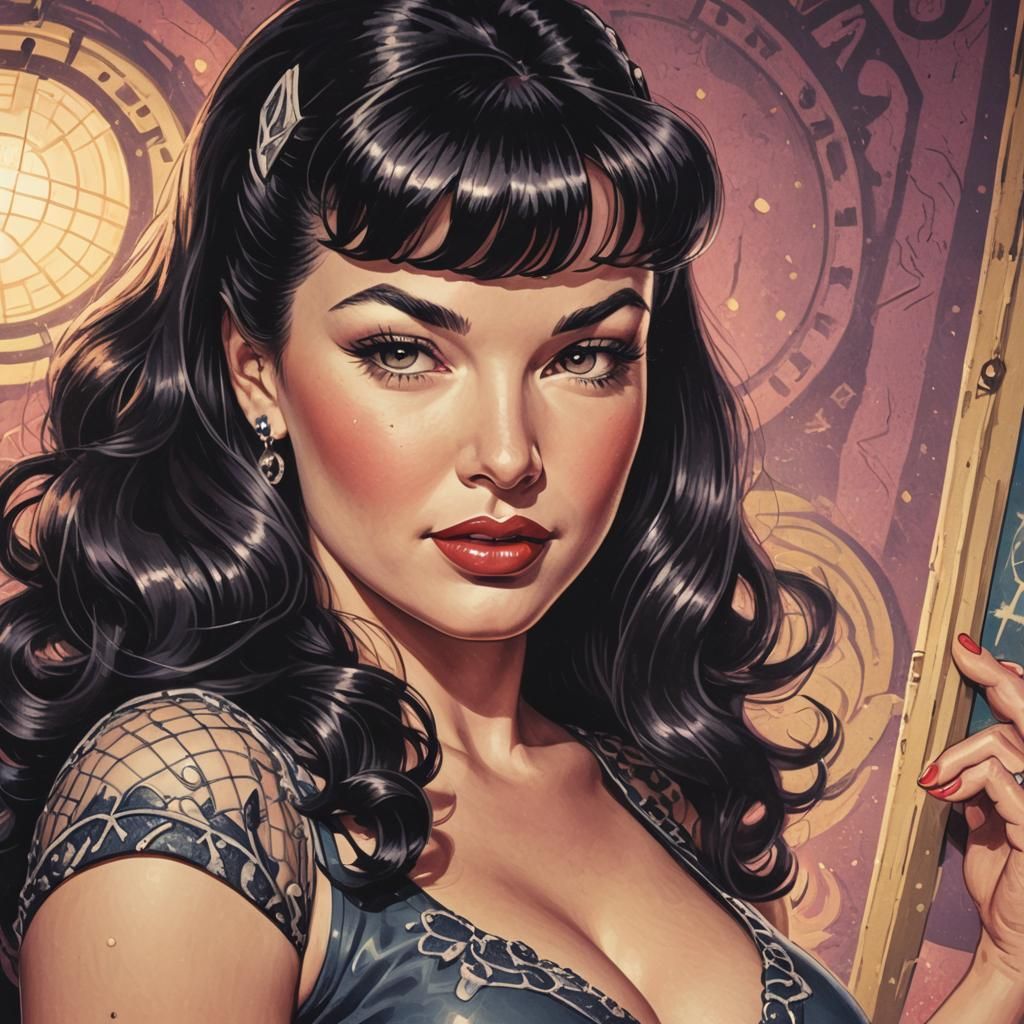 Bettie Page Retro Pinup in Comic Book Style