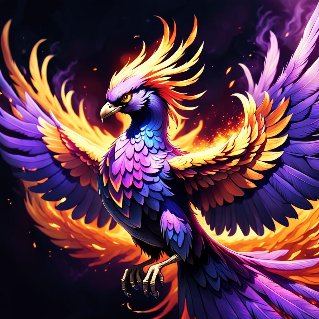 Majestic Dark Fantasy Phoenix in Flight