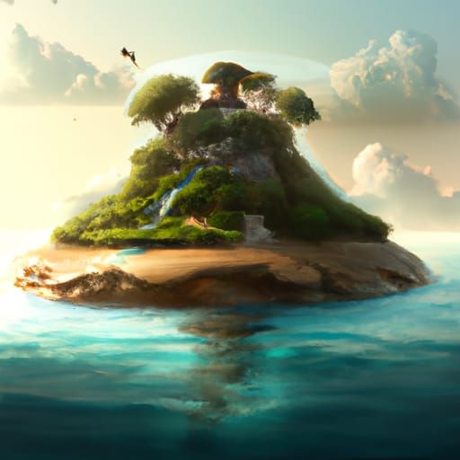 Luminescent Island in Ocean: Hyperrealistic 8K Render