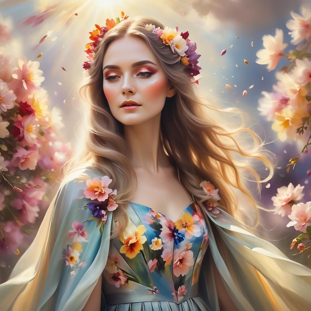 Dreamy Floral Woman Portrait in Impressionist Style